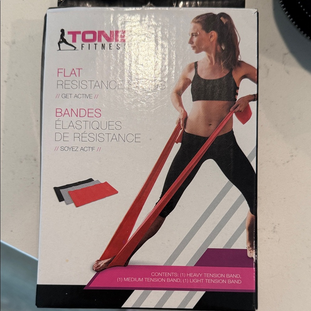 NEW Tone Fitness Flat Resistance Bands - Red/Black/Grey